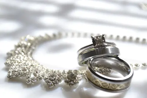 Engagement rings and diamond necklace