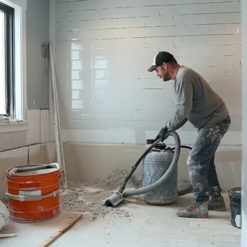 A shop fitter working on a room in a shop