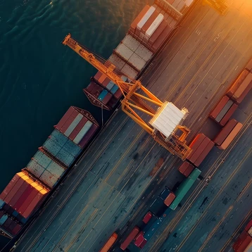 A crane hanging over freight in a dockyward