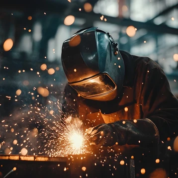 A welder fabricating steel