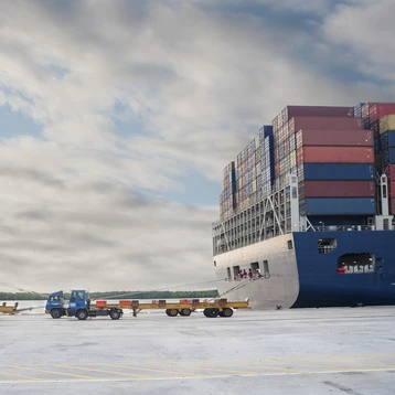 A ship transporting marine cargo from a dock